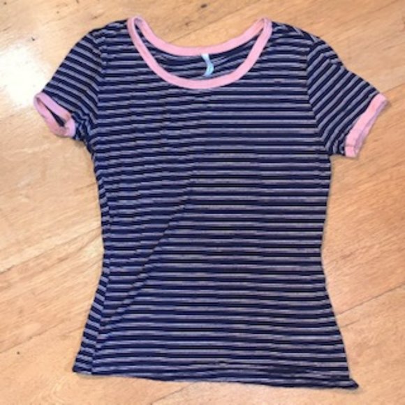 Navy pink and white striped top - Picture 1 of 6